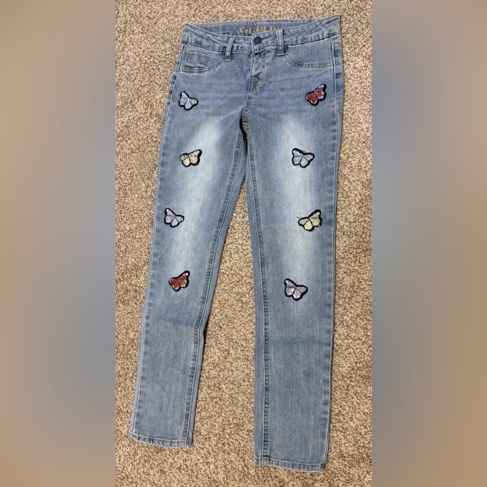 V GOLD Embroidered Butterfly Blue Jeans